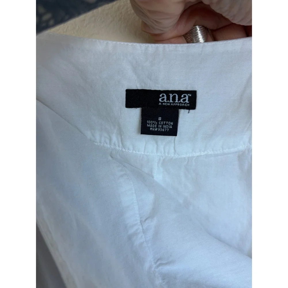 a.n.a Pleated Flare Skirt Sz 8 White Cotton Godet Poplin Boho Knee Length Lined